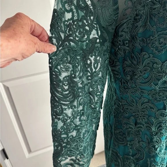 Mother Of The Bride Knee Length Chiffon Lace Formal Dress Teal Green SZ 12 NWOT - Picture 6 of 14